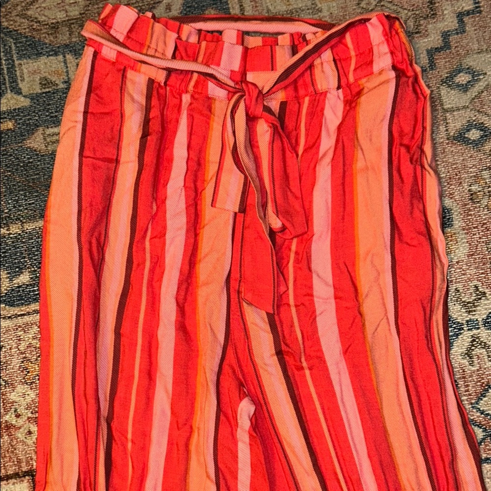 Forever 21 Red and Pink Striped Wide Leg Pants
